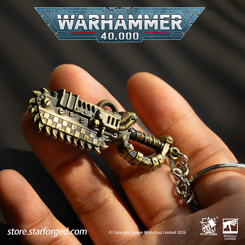 Warhammer 40K Weapons Ork Xenos Choppa Keychain WAAAGH! Peripheral Products Starforged Brutal, crude yet surprisingly effective, Ork Choppa is a dangerous weapon to reckon with. It have a singular purpose, and, as any Ork boy would say, it's ded killy.  This collectible keychain is cast in metal,finished in electroplated, includes a silver-metal chain and jump ring. It makes a fantastic gift, display piece, and keepsake.
