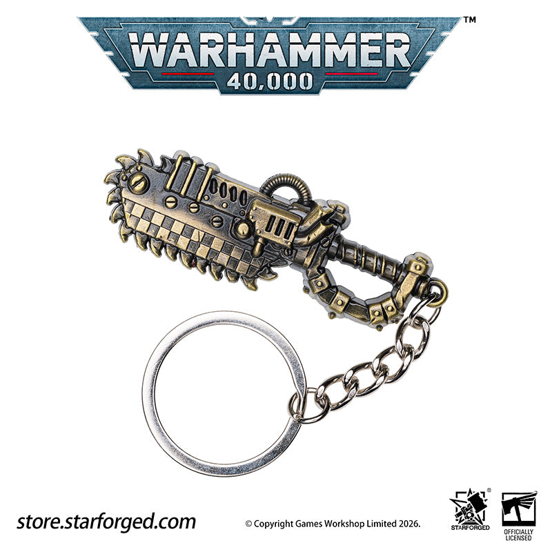 Warhammer 40K Weapons Ork Xenos Choppa Keychain WAAAGH! Peripheral Products Starforged Brutal, crude yet surprisingly effective, Ork Choppa is a dangerous weapon to reckon with. It have a singular purpose, and, as any Ork boy would say, it's ded killy.  This collectible keychain is cast in metal,finished in electroplated, includes a silver-metal chain and jump ring. It makes a fantastic gift, display piece, and keepsake.