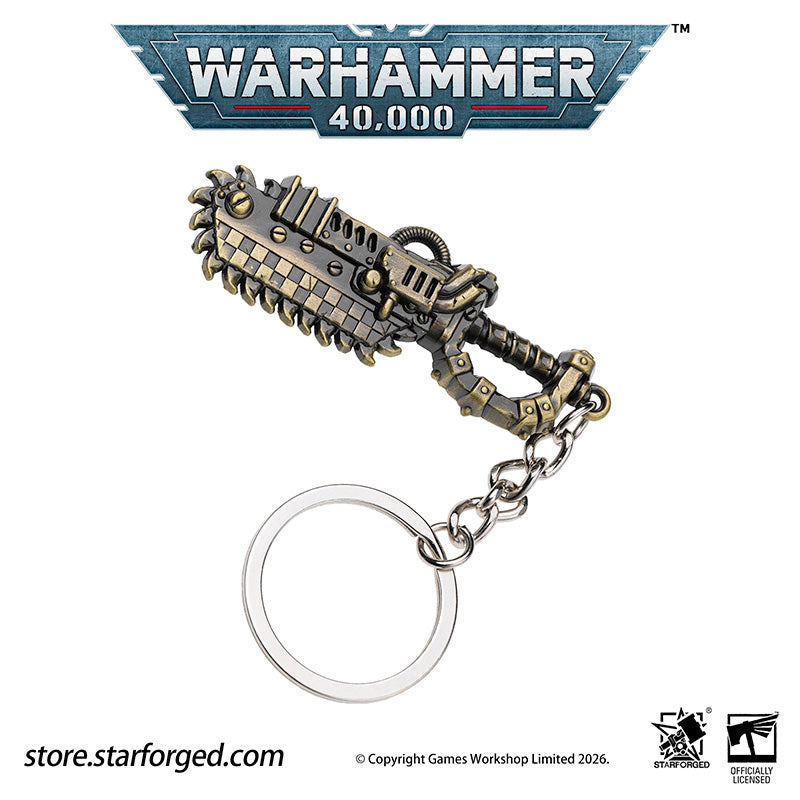 Warhammer 40K Weapons Ork Xenos Choppa Keychain WAAAGH! Peripheral Products Starforged Brutal, crude yet surprisingly effective, Ork Choppa is a dangerous weapon to reckon with. It have a singular purpose, and, as any Ork boy would say, it's ded killy.  This collectible keychain is cast in metal,finished in electroplated, includes a silver-metal chain and jump ring. It makes a fantastic gift, display piece, and keepsake.