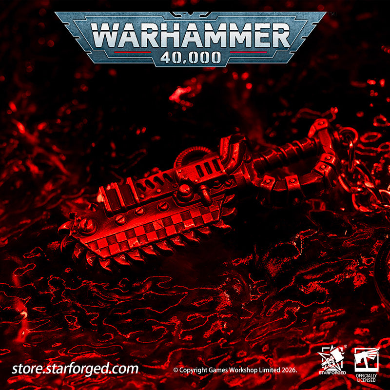 Warhammer 40K Weapons Ork Xenos Choppa Keychain WAAAGH! Peripheral Products Starforged Brutal, crude yet surprisingly effective, Ork Choppa is a dangerous weapon to reckon with. It have a singular purpose, and, as any Ork boy would say, it's ded killy.  This collectible keychain is cast in metal,finished in electroplated, includes a silver-metal chain and jump ring. It makes a fantastic gift, display piece, and keepsake.