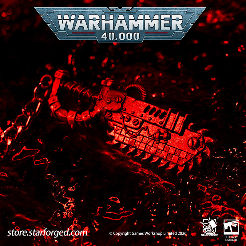 Warhammer 40K Weapons Ork Xenos Choppa Keychain WAAAGH! Peripheral Products Starforged Brutal, crude yet surprisingly effective, Ork Choppa is a dangerous weapon to reckon with. It have a singular purpose, and, as any Ork boy would say, it's ded killy.  This collectible keychain is cast in metal,finished in electroplated, includes a silver-metal chain and jump ring. It makes a fantastic gift, display piece, and keepsake.