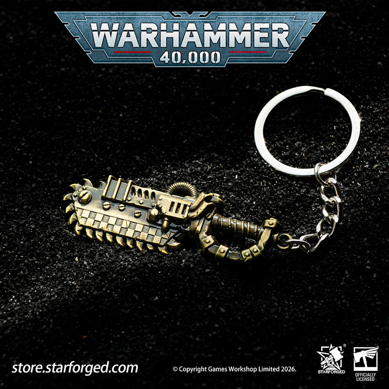 Warhammer 40K Weapons Ork Xenos Choppa Keychain WAAAGH! Peripheral Products Starforged Brutal, crude yet surprisingly effective, Ork Choppa is a dangerous weapon to reckon with. It have a singular purpose, and, as any Ork boy would say, it's ded killy.  This collectible keychain is cast in metal,finished in electroplated, includes a silver-metal chain and jump ring. It makes a fantastic gift, display piece, and keepsake.