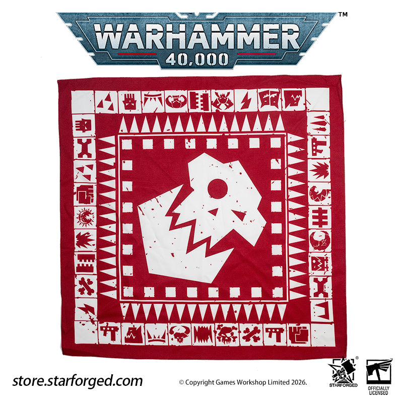 Starforged Warhammer 40K Orks Counsill of Clan-Bosses Set Men's Fashion Accessories Warhammer Merchandise Gifts Orks Counsill of Clan-Bosses Bandana  Only the toughest Orks earn a place on the Counsill of Clan-Bosses. This bandana is the perfect accessory for any aspiring Warboss wanting to get involved in the next Waaagh!.  Orks Counsill of Clan-Bosses Canvas Belt  Buckle up with a belt worthy of the biggest and meanest Warboss, complete with Ork glyphs along the strap - a great addition to any Ork fan’s a