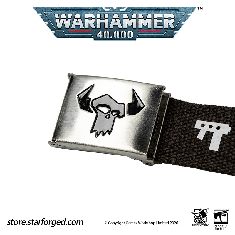 Starforged Warhammer 40K Orks Counsill of Clan-Bosses Set Men's Fashion Accessories Warhammer Merchandise Gifts Orks Counsill of Clan-Bosses Bandana  Only the toughest Orks earn a place on the Counsill of Clan-Bosses. This bandana is the perfect accessory for any aspiring Warboss wanting to get involved in the next Waaagh!.  Orks Counsill of Clan-Bosses Canvas Belt  Buckle up with a belt worthy of the biggest and meanest Warboss, complete with Ork glyphs along the strap - a great addition to any Ork fan’s a