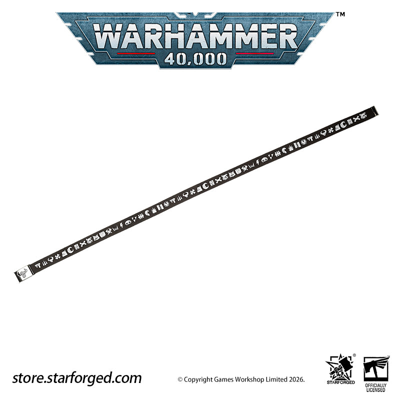 Starforged Warhammer 40K Orks Counsill of Clan-Bosses Set Men's Fashion Accessories Warhammer Merchandise Gifts Orks Counsill of Clan-Bosses Bandana  Only the toughest Orks earn a place on the Counsill of Clan-Bosses. This bandana is the perfect accessory for any aspiring Warboss wanting to get involved in the next Waaagh!.  Orks Counsill of Clan-Bosses Canvas Belt  Buckle up with a belt worthy of the biggest and meanest Warboss, complete with Ork glyphs along the strap - a great addition to any Ork fan’s a