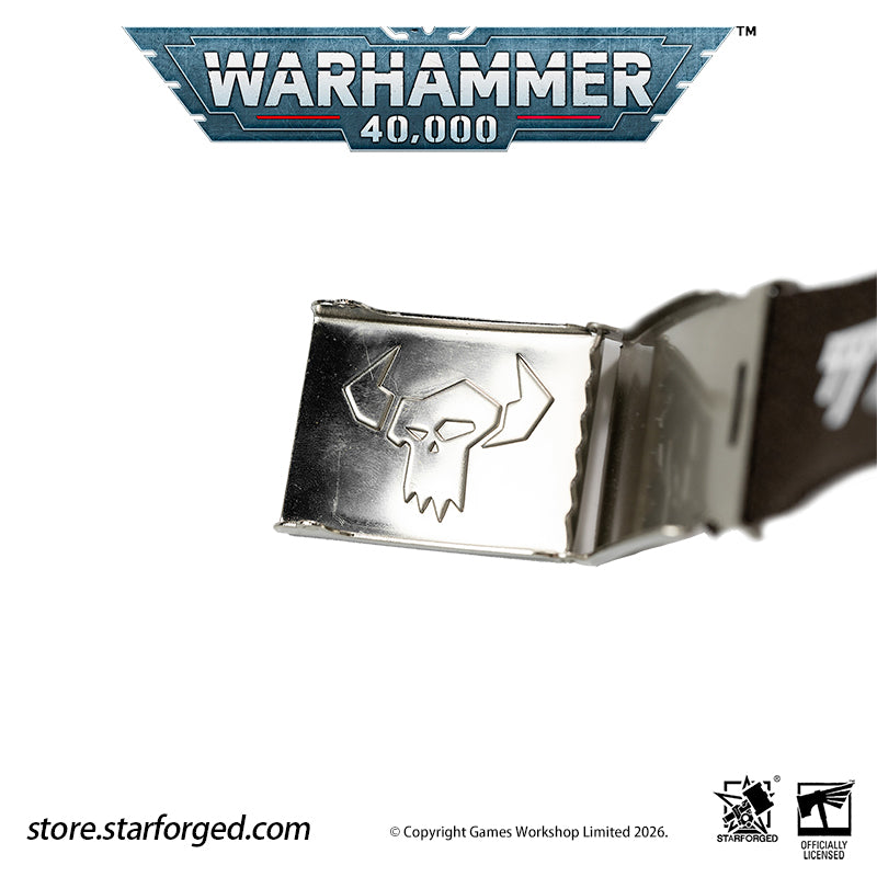 Starforged Warhammer 40K Orks Counsill of Clan-Bosses Set Men's Fashion Accessories Warhammer Merchandise Gifts Orks Counsill of Clan-Bosses Bandana  Only the toughest Orks earn a place on the Counsill of Clan-Bosses. This bandana is the perfect accessory for any aspiring Warboss wanting to get involved in the next Waaagh!.  Orks Counsill of Clan-Bosses Canvas Belt  Buckle up with a belt worthy of the biggest and meanest Warboss, complete with Ork glyphs along the strap - a great addition to any Ork fan’s a