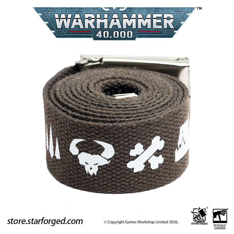 Starforged Warhammer 40K Orks Counsill of Clan-Bosses Set Men's Fashion Accessories Warhammer Merchandise Gifts Orks Counsill of Clan-Bosses Bandana  Only the toughest Orks earn a place on the Counsill of Clan-Bosses. This bandana is the perfect accessory for any aspiring Warboss wanting to get involved in the next Waaagh!.  Orks Counsill of Clan-Bosses Canvas Belt  Buckle up with a belt worthy of the biggest and meanest Warboss, complete with Ork glyphs along the strap - a great addition to any Ork fan’s a