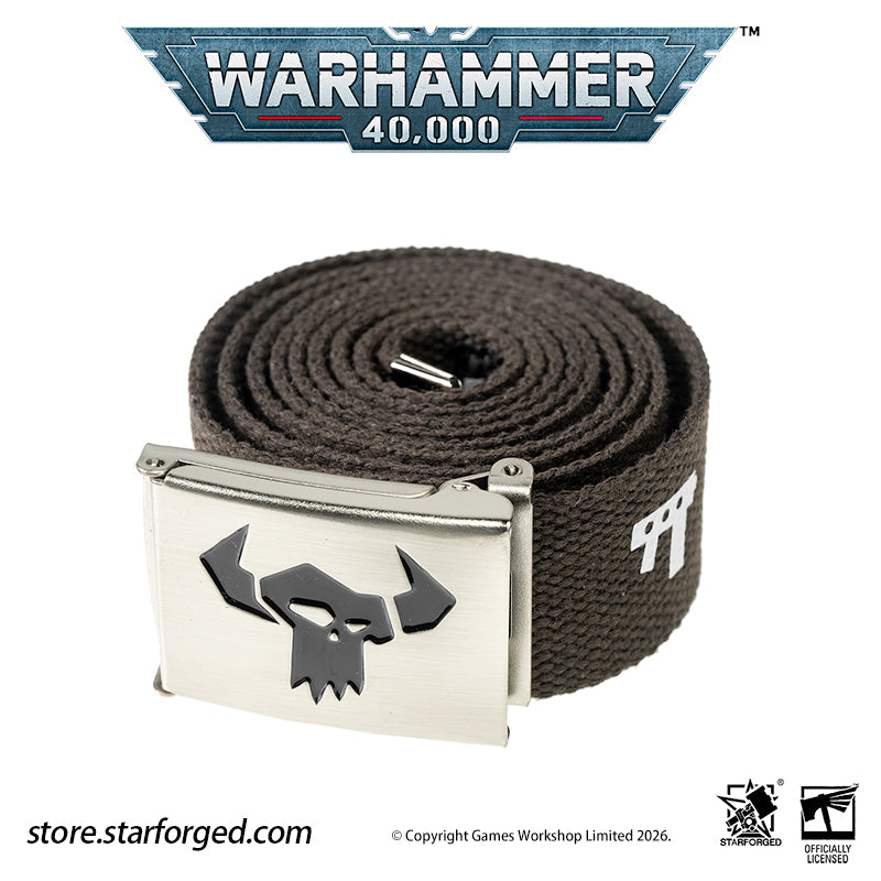 Starforged Warhammer 40K Orks Counsill of Clan-Bosses Set Men's Fashion Accessories Warhammer Merchandise Gifts Orks Counsill of Clan-Bosses Bandana  Only the toughest Orks earn a place on the Counsill of Clan-Bosses. This bandana is the perfect accessory for any aspiring Warboss wanting to get involved in the next Waaagh!.  Orks Counsill of Clan-Bosses Canvas Belt  Buckle up with a belt worthy of the biggest and meanest Warboss, complete with Ork glyphs along the strap - a great addition to any Ork fan’s a