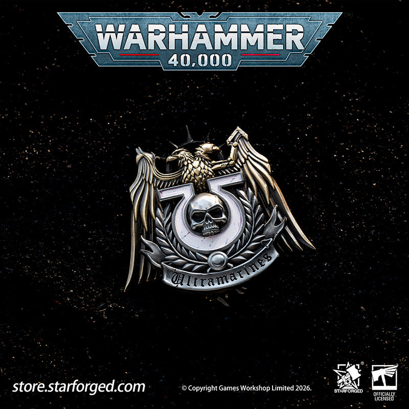 Starforged Warhammer 40K Space Marines Ultramarines Scroll Seal Heavy Pin Badge Men's Fashion Jewelry Warhammer Merchandise Gifts The Ultramarines were the XIIIth Legion of the Great Crusade. Though the Codex Astartes mandated the splitting of all surviving Legions, the number thirteen endures upon many ancestral heraldries of the Ultramarines. XIII is emblazoned upon countless ancient wargear, banners and vehicle hulls of the Chapter.  As a disciplined fighting force, the Ultramarines stand sworn to defend