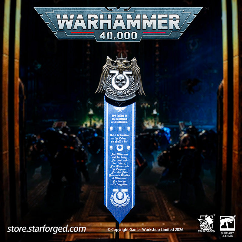 Starforged Warhammer 40K Space Marines Ultramarines Scroll Seal Heavy Pin Badge Men's Fashion Jewelry Warhammer Merchandise Gifts The Ultramarines were the XIIIth Legion of the Great Crusade. Though the Codex Astartes mandated the splitting of all surviving Legions, the number thirteen endures upon many ancestral heraldries of the Ultramarines. XIII is emblazoned upon countless ancient wargear, banners and vehicle hulls of the Chapter.  As a disciplined fighting force, the Ultramarines stand sworn to defend