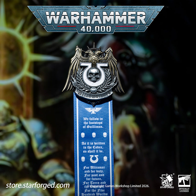 Starforged Warhammer 40K Space Marines Ultramarines Scroll Seal Heavy Pin Badge Men's Fashion Jewelry Warhammer Merchandise Gifts The Ultramarines were the XIIIth Legion of the Great Crusade. Though the Codex Astartes mandated the splitting of all surviving Legions, the number thirteen endures upon many ancestral heraldries of the Ultramarines. XIII is emblazoned upon countless ancient wargear, banners and vehicle hulls of the Chapter.  As a disciplined fighting force, the Ultramarines stand sworn to defend
