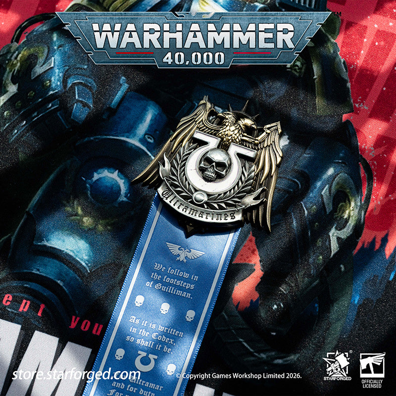 Starforged Warhammer 40K Space Marines Ultramarines Scroll Seal Heavy Pin Badge Men's Fashion Jewelry Warhammer Merchandise Gifts The Ultramarines were the XIIIth Legion of the Great Crusade. Though the Codex Astartes mandated the splitting of all surviving Legions, the number thirteen endures upon many ancestral heraldries of the Ultramarines. XIII is emblazoned upon countless ancient wargear, banners and vehicle hulls of the Chapter.  As a disciplined fighting force, the Ultramarines stand sworn to defend
