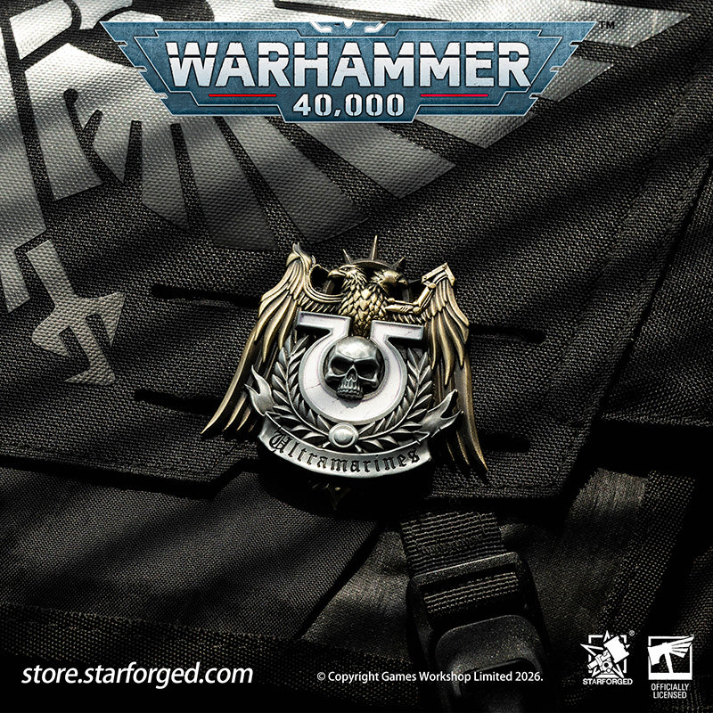 Starforged Warhammer 40K Space Marines Ultramarines Scroll Seal Heavy Pin Badge Men's Fashion Jewelry Warhammer Merchandise Gifts The Ultramarines were the XIIIth Legion of the Great Crusade. Though the Codex Astartes mandated the splitting of all surviving Legions, the number thirteen endures upon many ancestral heraldries of the Ultramarines. XIII is emblazoned upon countless ancient wargear, banners and vehicle hulls of the Chapter.  As a disciplined fighting force, the Ultramarines stand sworn to defend