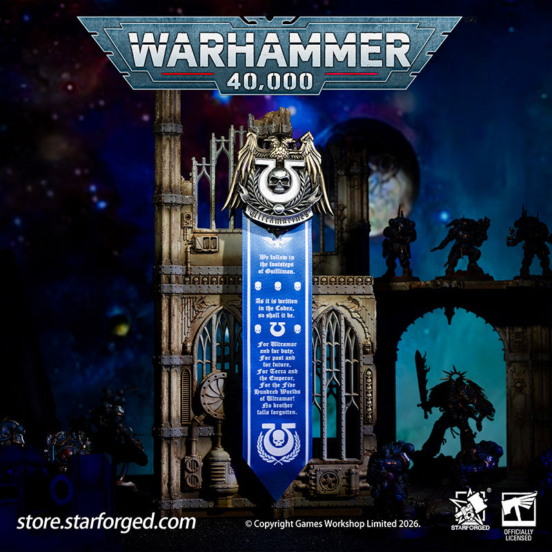 Starforged Warhammer 40K Space Marines Ultramarines Scroll Seal Heavy Pin Badge Men's Fashion Jewelry Warhammer Merchandise Gifts The Ultramarines were the XIIIth Legion of the Great Crusade. Though the Codex Astartes mandated the splitting of all surviving Legions, the number thirteen endures upon many ancestral heraldries of the Ultramarines. XIII is emblazoned upon countless ancient wargear, banners and vehicle hulls of the Chapter.  As a disciplined fighting force, the Ultramarines stand sworn to defend