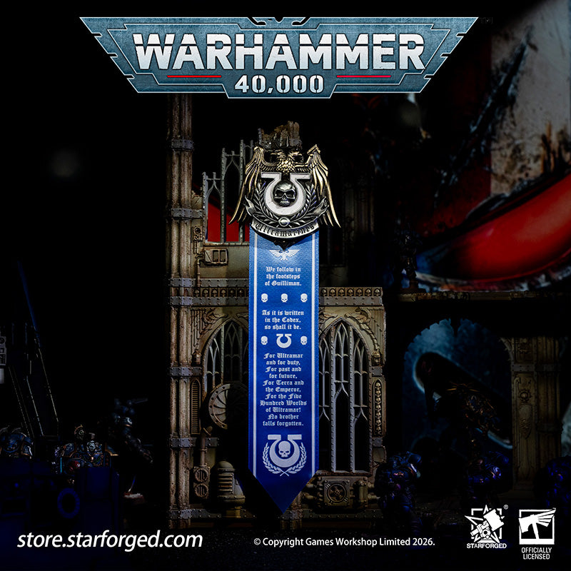 Starforged Warhammer 40K Space Marines Ultramarines Scroll Seal Heavy Pin Badge Men's Fashion Jewelry Warhammer Merchandise Gifts The Ultramarines were the XIIIth Legion of the Great Crusade. Though the Codex Astartes mandated the splitting of all surviving Legions, the number thirteen endures upon many ancestral heraldries of the Ultramarines. XIII is emblazoned upon countless ancient wargear, banners and vehicle hulls of the Chapter.  As a disciplined fighting force, the Ultramarines stand sworn to defend