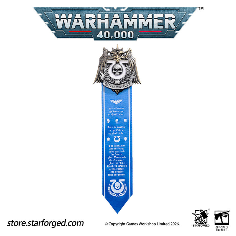 Starforged Warhammer 40K Space Marines Ultramarines Scroll Seal Heavy Pin Badge Men's Fashion Jewelry Warhammer Merchandise Gifts The Ultramarines were the XIIIth Legion of the Great Crusade. Though the Codex Astartes mandated the splitting of all surviving Legions, the number thirteen endures upon many ancestral heraldries of the Ultramarines. XIII is emblazoned upon countless ancient wargear, banners and vehicle hulls of the Chapter.  As a disciplined fighting force, the Ultramarines stand sworn to defend