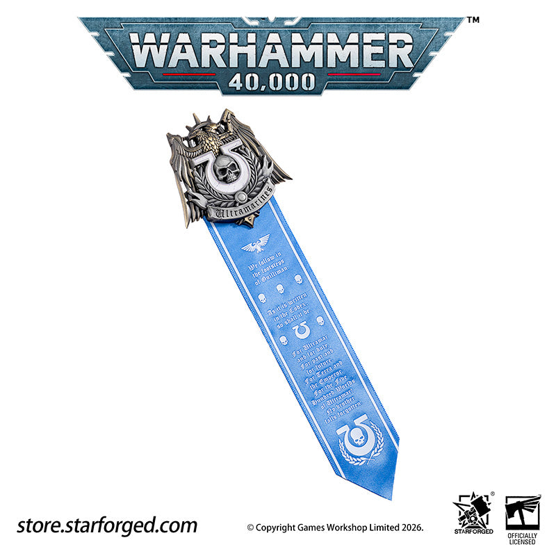 Starforged Warhammer 40K Space Marines Ultramarines Scroll Seal Heavy Pin Badge Men's Fashion Jewelry Warhammer Merchandise Gifts The Ultramarines were the XIIIth Legion of the Great Crusade. Though the Codex Astartes mandated the splitting of all surviving Legions, the number thirteen endures upon many ancestral heraldries of the Ultramarines. XIII is emblazoned upon countless ancient wargear, banners and vehicle hulls of the Chapter.  As a disciplined fighting force, the Ultramarines stand sworn to defend