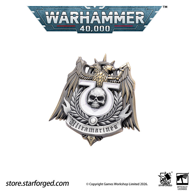 Starforged Warhammer 40K Space Marines Ultramarines Scroll Seal Heavy Pin Badge Men's Fashion Jewelry Warhammer Merchandise Gifts The Ultramarines were the XIIIth Legion of the Great Crusade. Though the Codex Astartes mandated the splitting of all surviving Legions, the number thirteen endures upon many ancestral heraldries of the Ultramarines. XIII is emblazoned upon countless ancient wargear, banners and vehicle hulls of the Chapter.  As a disciplined fighting force, the Ultramarines stand sworn to defend
