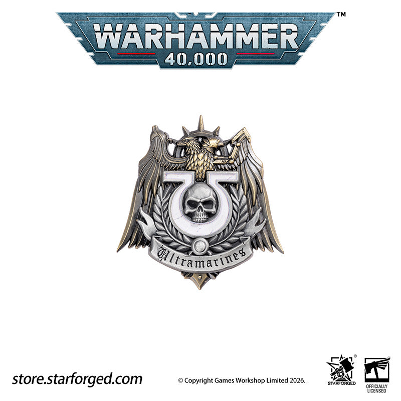 Starforged Warhammer 40K Space Marines Ultramarines Scroll Seal Heavy Pin Badge Men's Fashion Jewelry Warhammer Merchandise Gifts The Ultramarines were the XIIIth Legion of the Great Crusade. Though the Codex Astartes mandated the splitting of all surviving Legions, the number thirteen endures upon many ancestral heraldries of the Ultramarines. XIII is emblazoned upon countless ancient wargear, banners and vehicle hulls of the Chapter.  As a disciplined fighting force, the Ultramarines stand sworn to defend