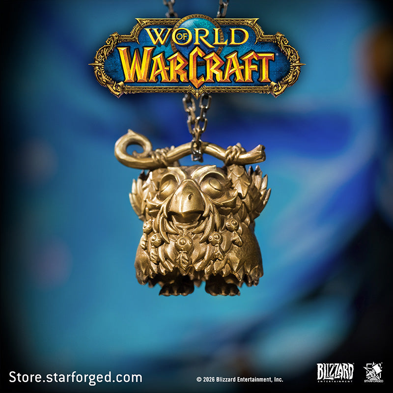 Starforged World of Warcraft Cute Moonkin Copper Bell Men's Fashion Jewelry Officially Authorized The Natural Relic of the Balance Druid — A Chime of Astral Resonance  In the world of World of Warcraft, the Owlkin are beloved children of the demigod Cenarius, guardians of Moonglade and the pathways of the Emerald Dream. Though gentle and unassuming in appearance, they wield immense arcane and natural power, embodying the core philosophy of the druidic path of Balance — finding harmony between wildness and t