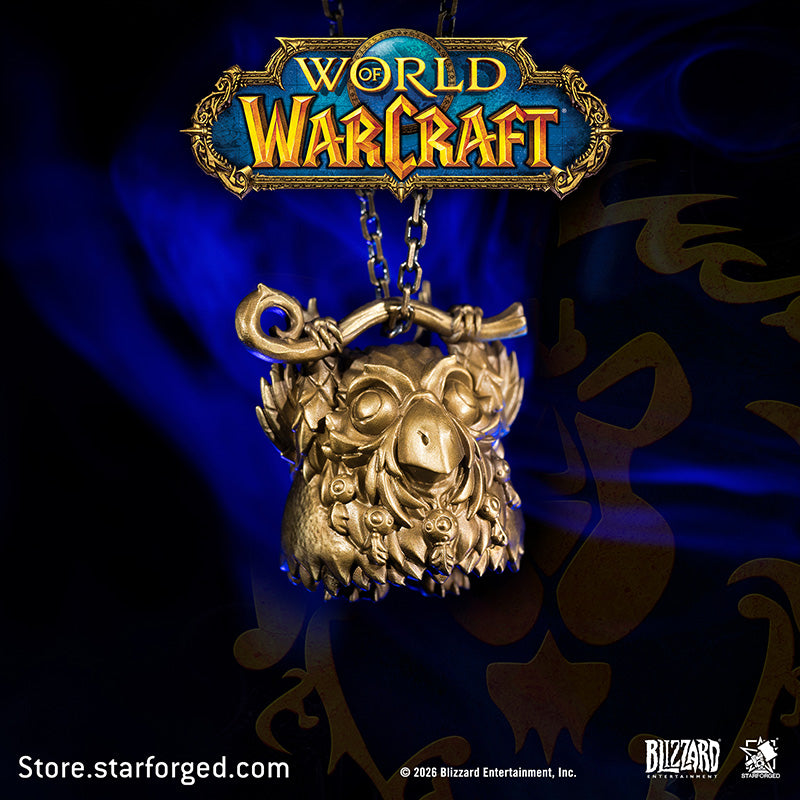Starforged World of Warcraft Cute Moonkin Copper Bell Men's Fashion Jewelry Officially Authorized The Natural Relic of the Balance Druid — A Chime of Astral Resonance  In the world of World of Warcraft, the Owlkin are beloved children of the demigod Cenarius, guardians of Moonglade and the pathways of the Emerald Dream. Though gentle and unassuming in appearance, they wield immense arcane and natural power, embodying the core philosophy of the druidic path of Balance — finding harmony between wildness and t