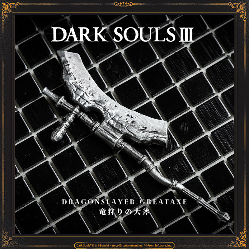 Starforged DARK SOULS III Dragonslayer Greatshield & Dragonslayer Greataxe Keychain Accessories Game Merchandise Officially Authorized Dragonslayer GreatshieldMelted iron shield that once formed part of the Dragonslayer Armour.The shield offers high protection to lightning, which the Dragonslayer commanded as his own, and its Skill has faint echoes of the Dragonslayer's own fighting style.Dragonslayer GreataxeMelted iron greataxe that once formed part of the Dragonslayer Armour.Thickly imbued with the power