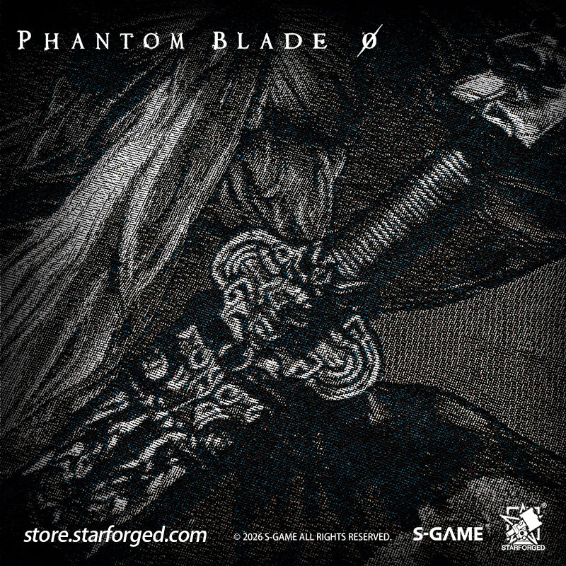 STARFORGED Phantom Blade Zero Themed Tapestry | Official Licensed Game Merchandise Collectible Gift — Product detail or display scene with Phantom Blade Zero branding