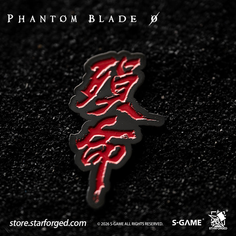 STARFORGED Phantom Blade Zero "EXECUTE" & "DEAD" Text Enamel Pins | Official Licensed Game Merchandise Collectible Gift — Product detail or display scene with Phantom Blade Zero branding