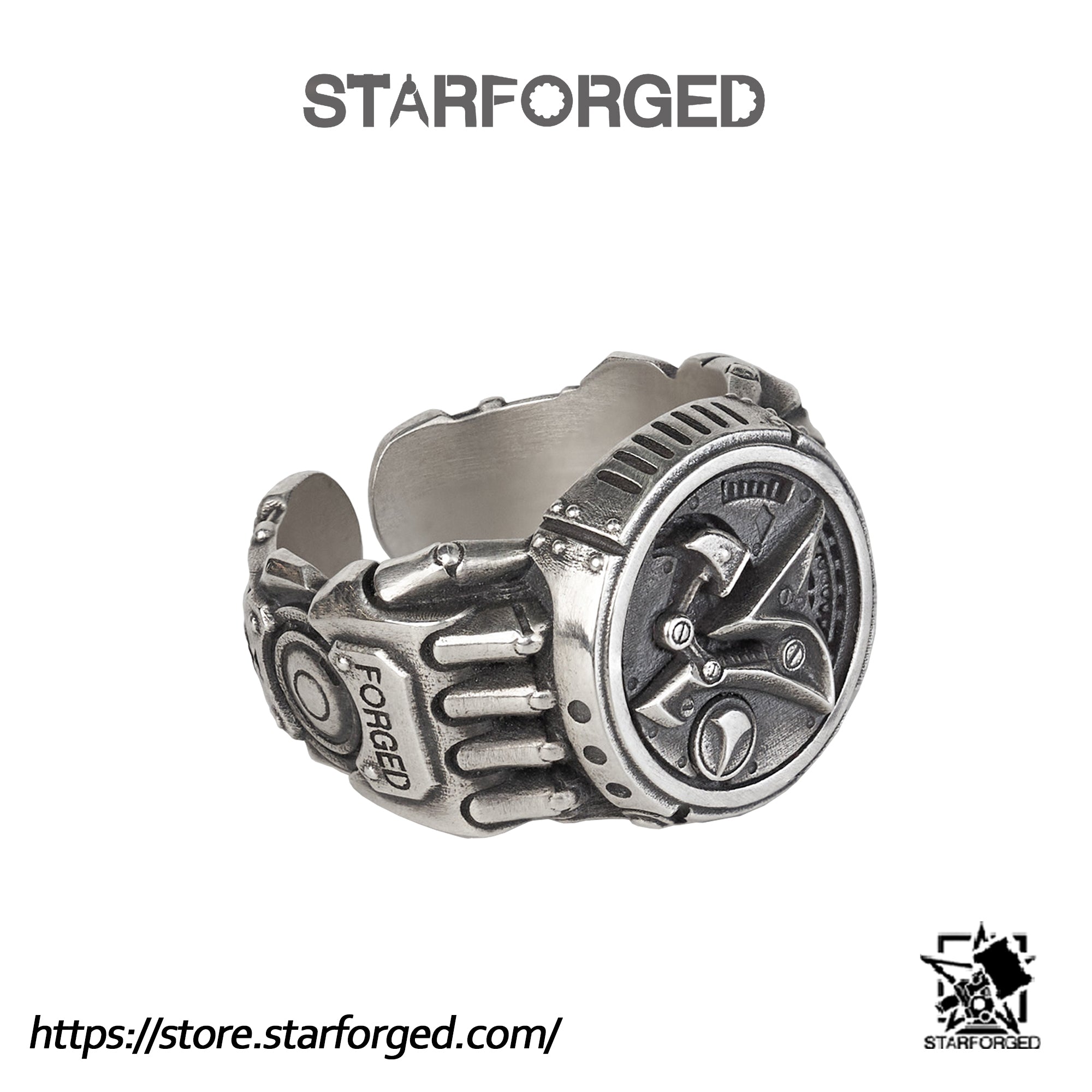 Starforged 2nd Anniversary Sterling Silver Steampunk Fashion Jewelry Men's Ring