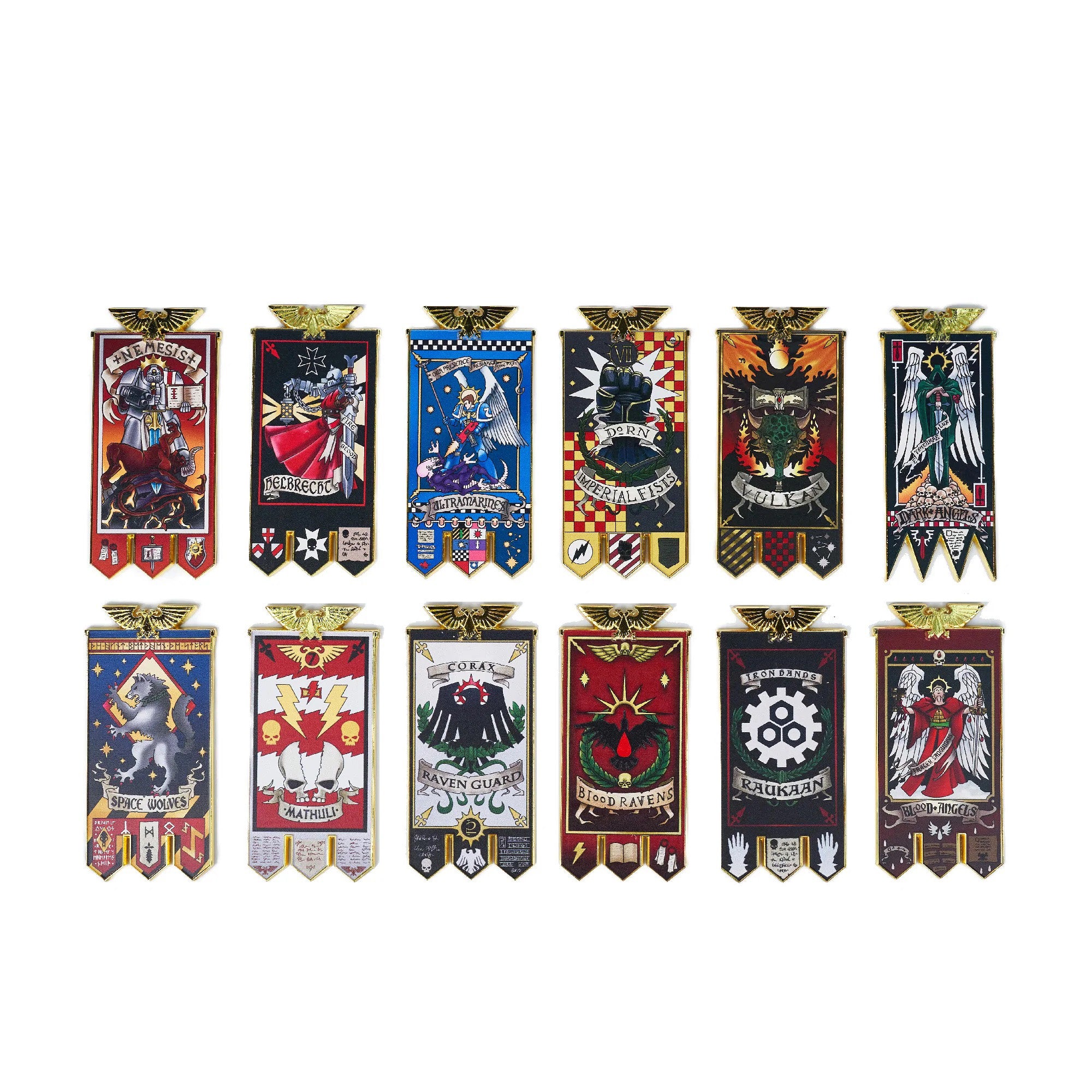 Starforged Magnete Frigorifero Collezione Warhammer 40K - Dark Angels, Stendardo Capitolo Space Marines, In Lega Di Zinco, 80x30x35 Mm